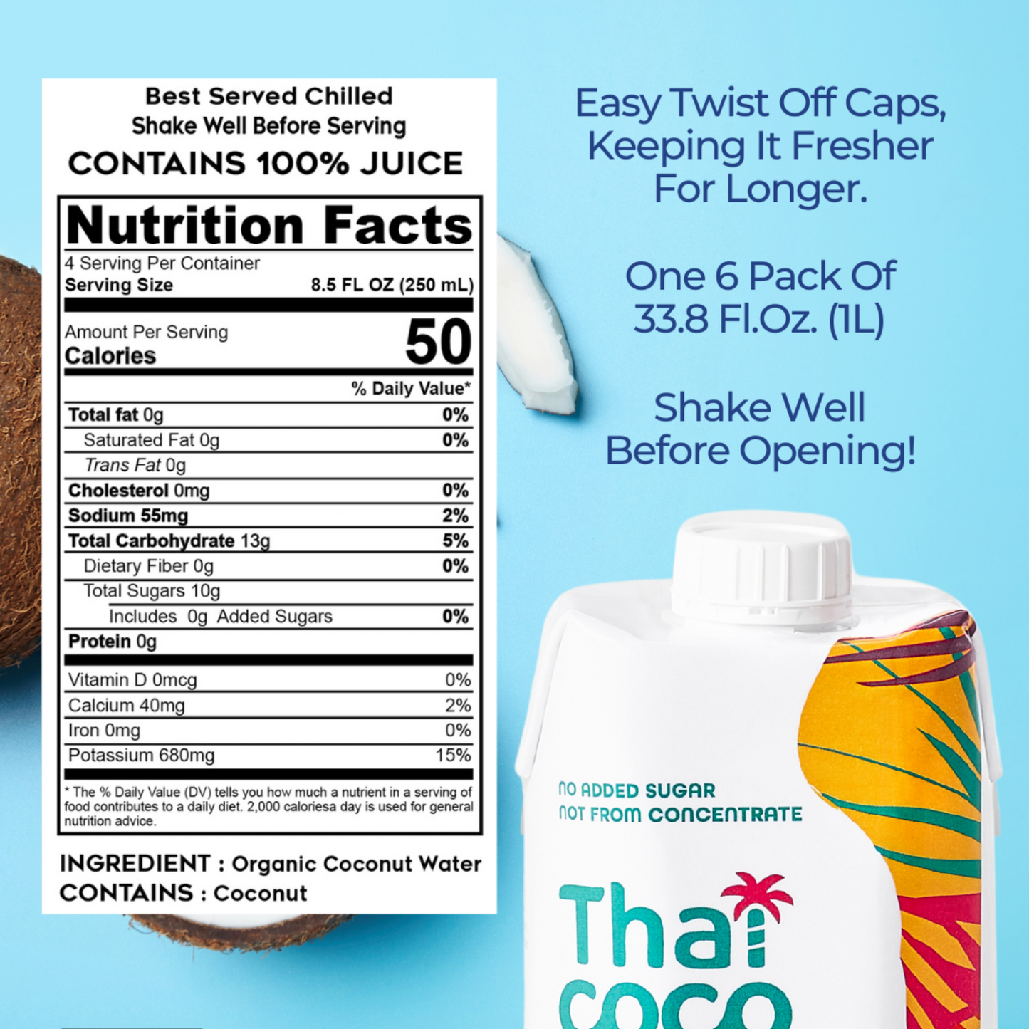 Organic Coconut Water - No Added Sugar - 33.8 fl. oz