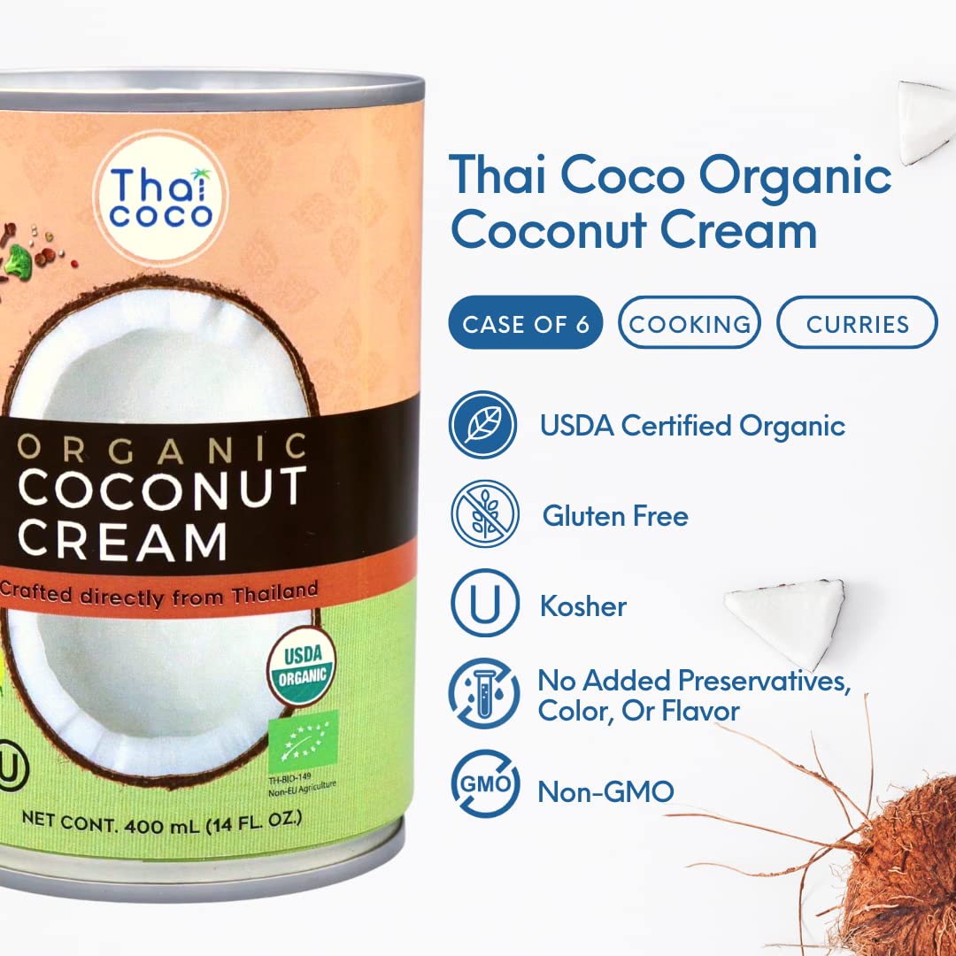 Thai Coco Organic Coconut Cream Unsweetened - Vegan - Kosher - 6x Pack ...